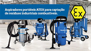 Aspiradores portáteis ATEX para captação de resíduos industriais combustíveis.